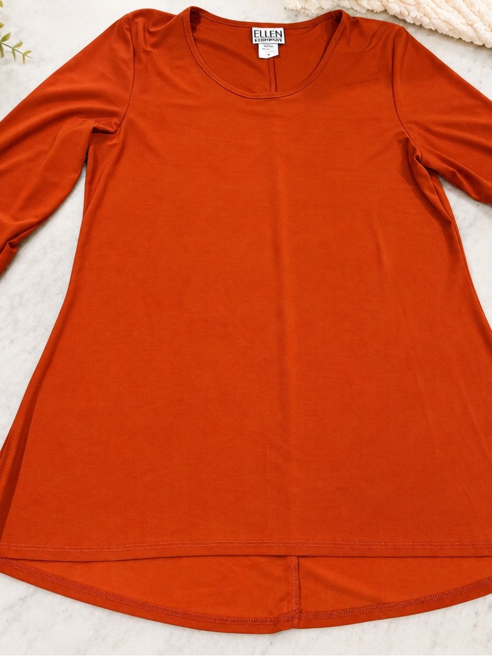 Ellen & Company Rust Orange Tunic Top Small Made in USA Stretch Long Sleeve